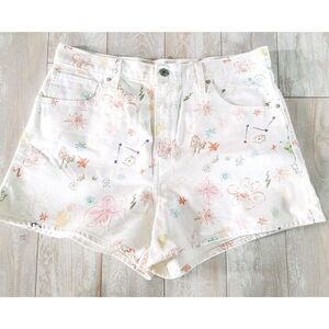 Lee Denim 33 Women's Shorts Jean High Waisted Mom Shorts‎ Pockets Ivory Floral